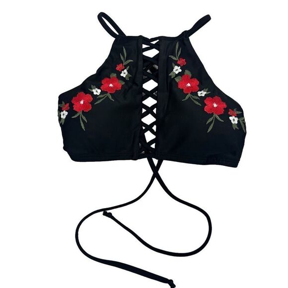 Hollister Tie Back Criss-Cross Front High Neck Bikini Top size XS - Picture 1 of 4